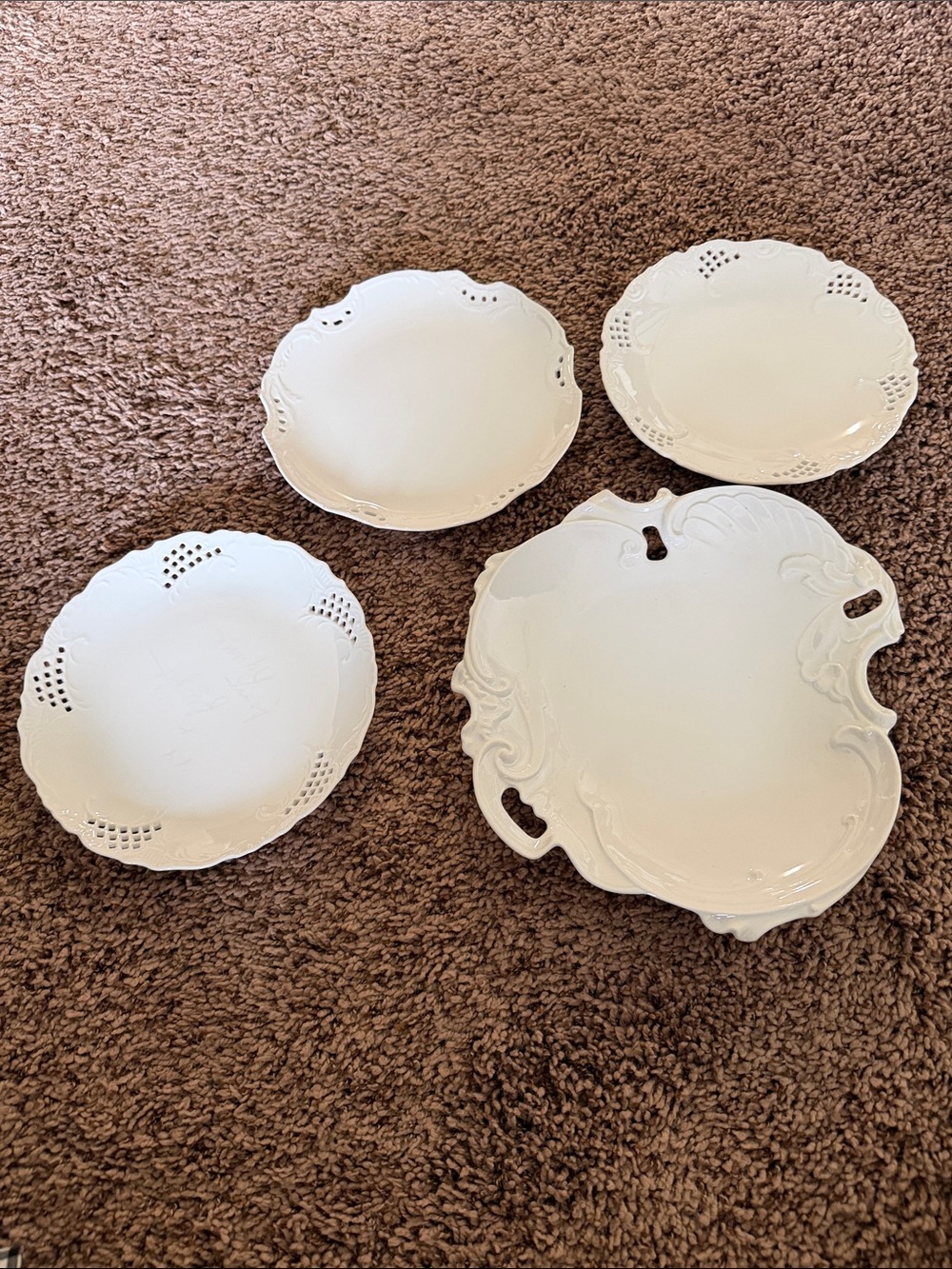 White Decorative Porcelain Serving Platter (12 i and Plates (8 inches across)